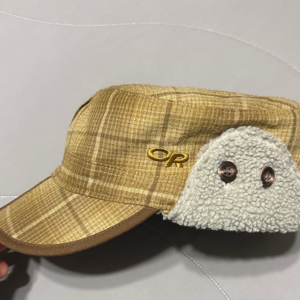 Outdoor Research Tan Plaid Cap with Ear Flaps